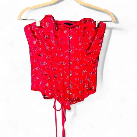 Custom HIGH QUALITY from London satin cotton with herring bone RED corset OSFM - Picture 1 of 17